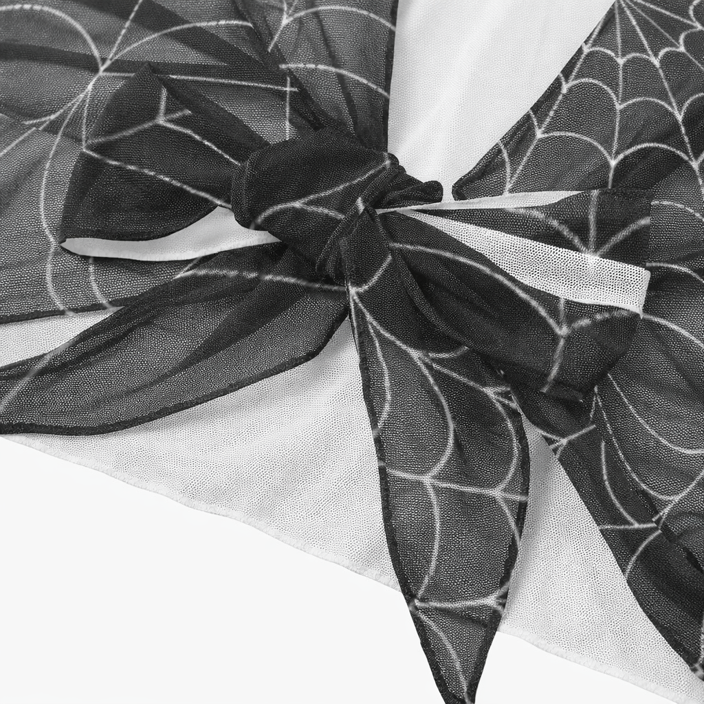 Spiderweb Mesh Tie-Front Blouse detail showing the tie and spiderweb pattern.