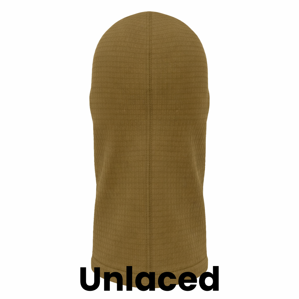 Head Sock Mask Base Lace-Up Balaclava in unlaced design, ideal for haunt performers and mask makers.