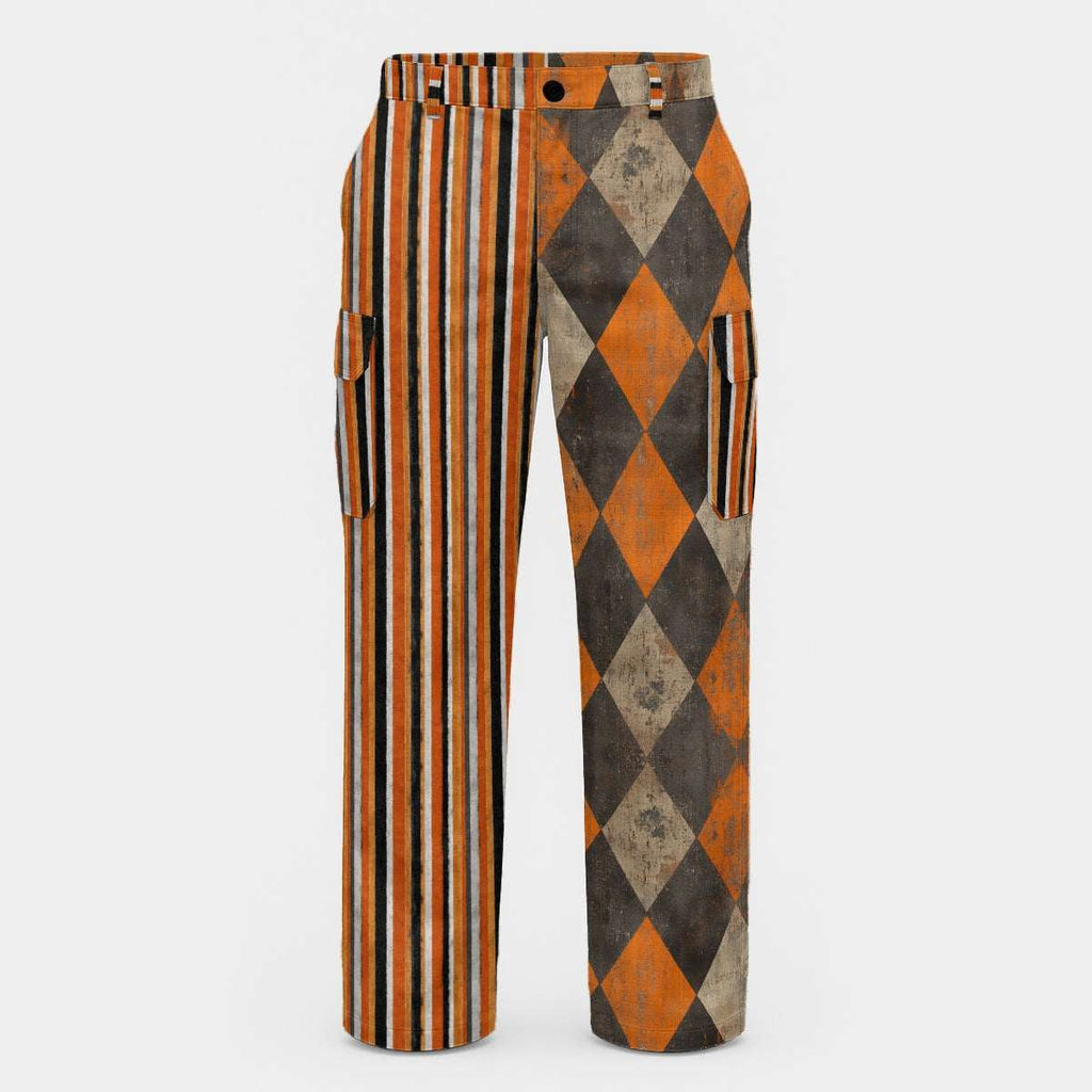 WREKED stripe-and-harlequin cargo pants.