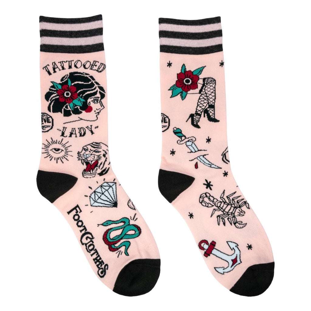 Tattooed Lady crew socks.