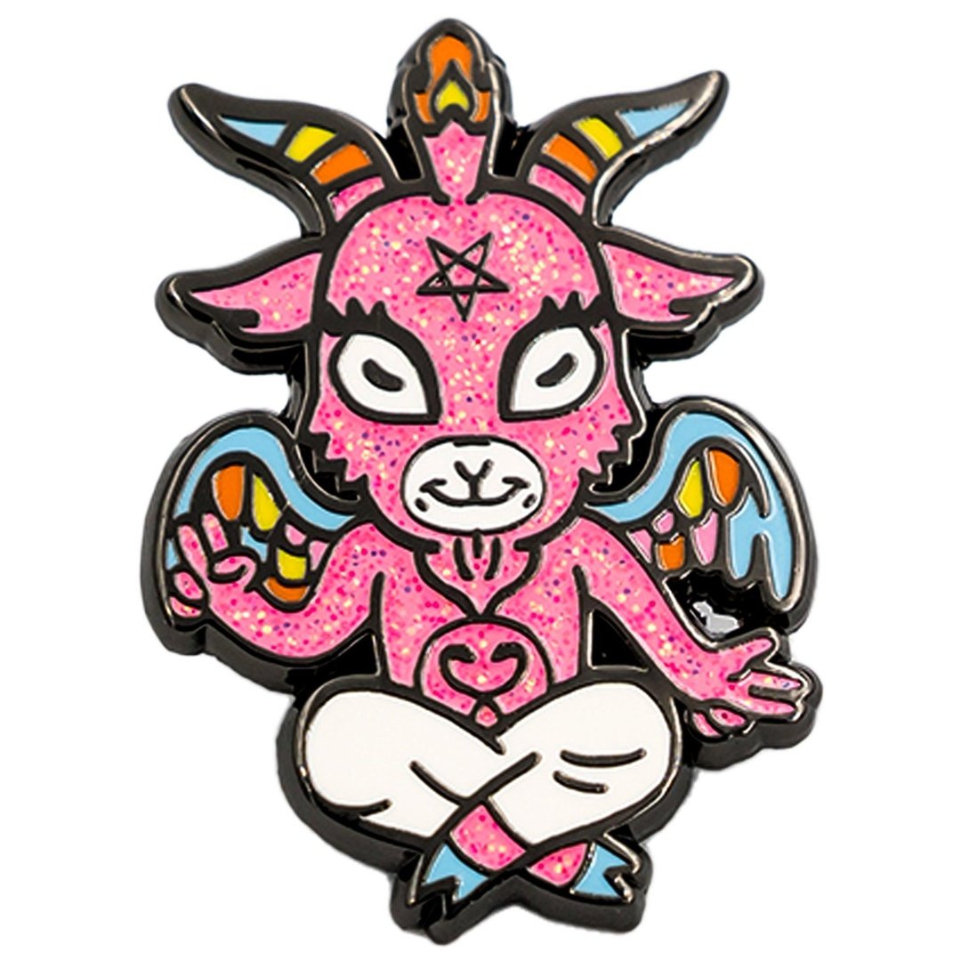 Cute Baphomet Goat Hard Enamel Pin with Glitter - ResirWrecked Costumes