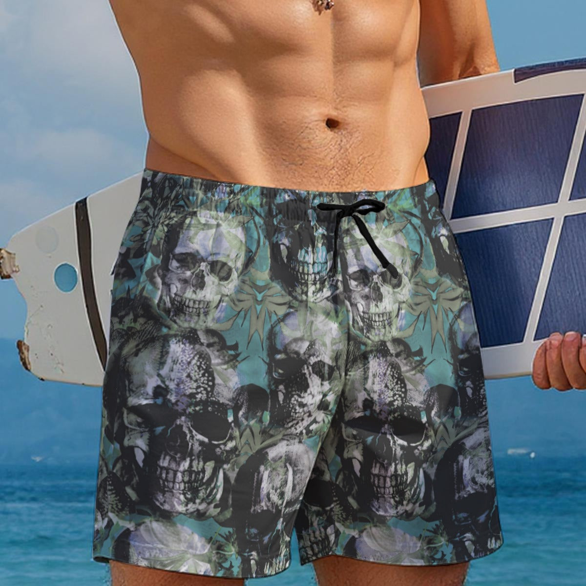 Punk Skulls Print Beach Shorts