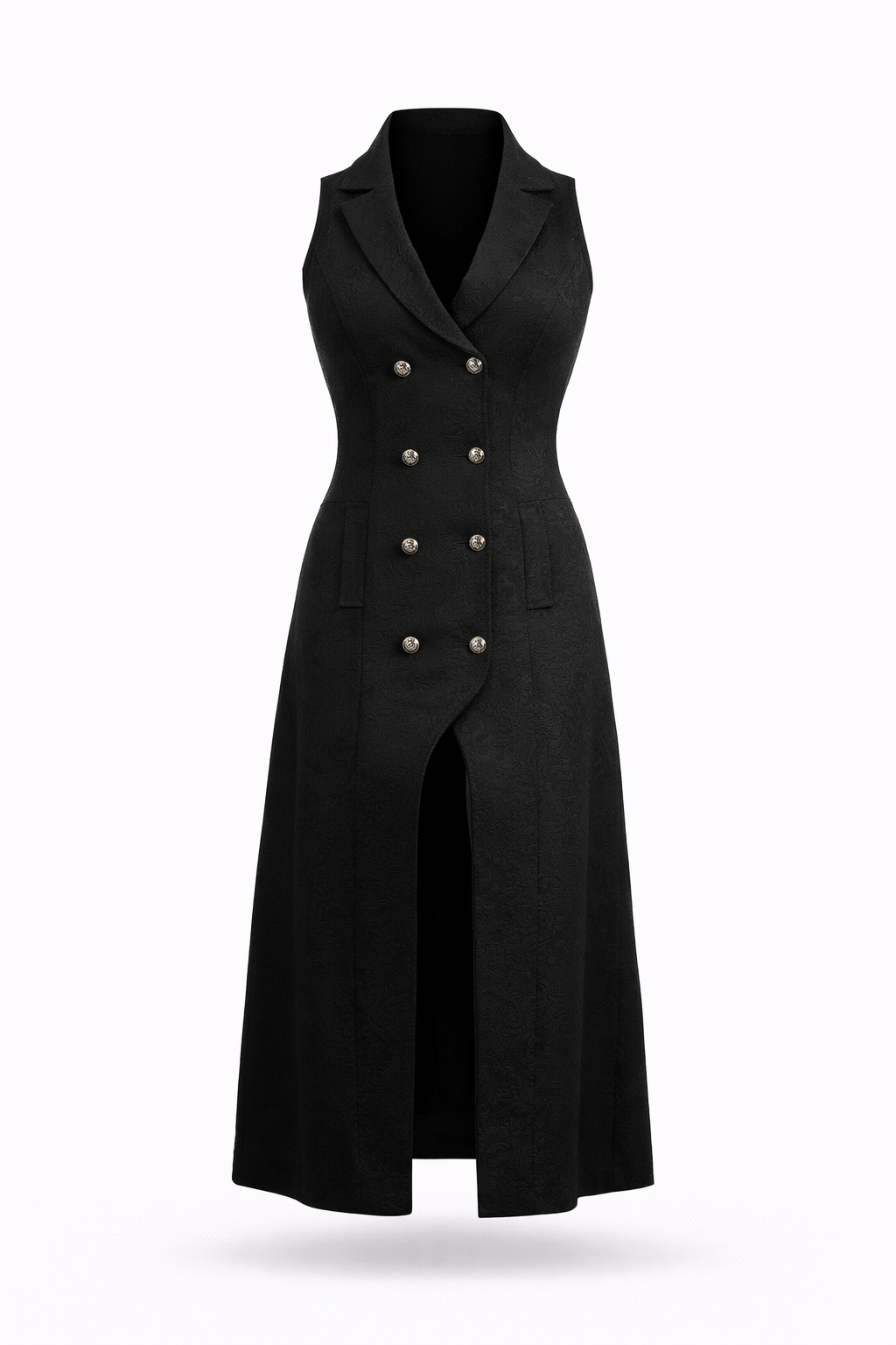 Long black Victorian-style waistcoat.