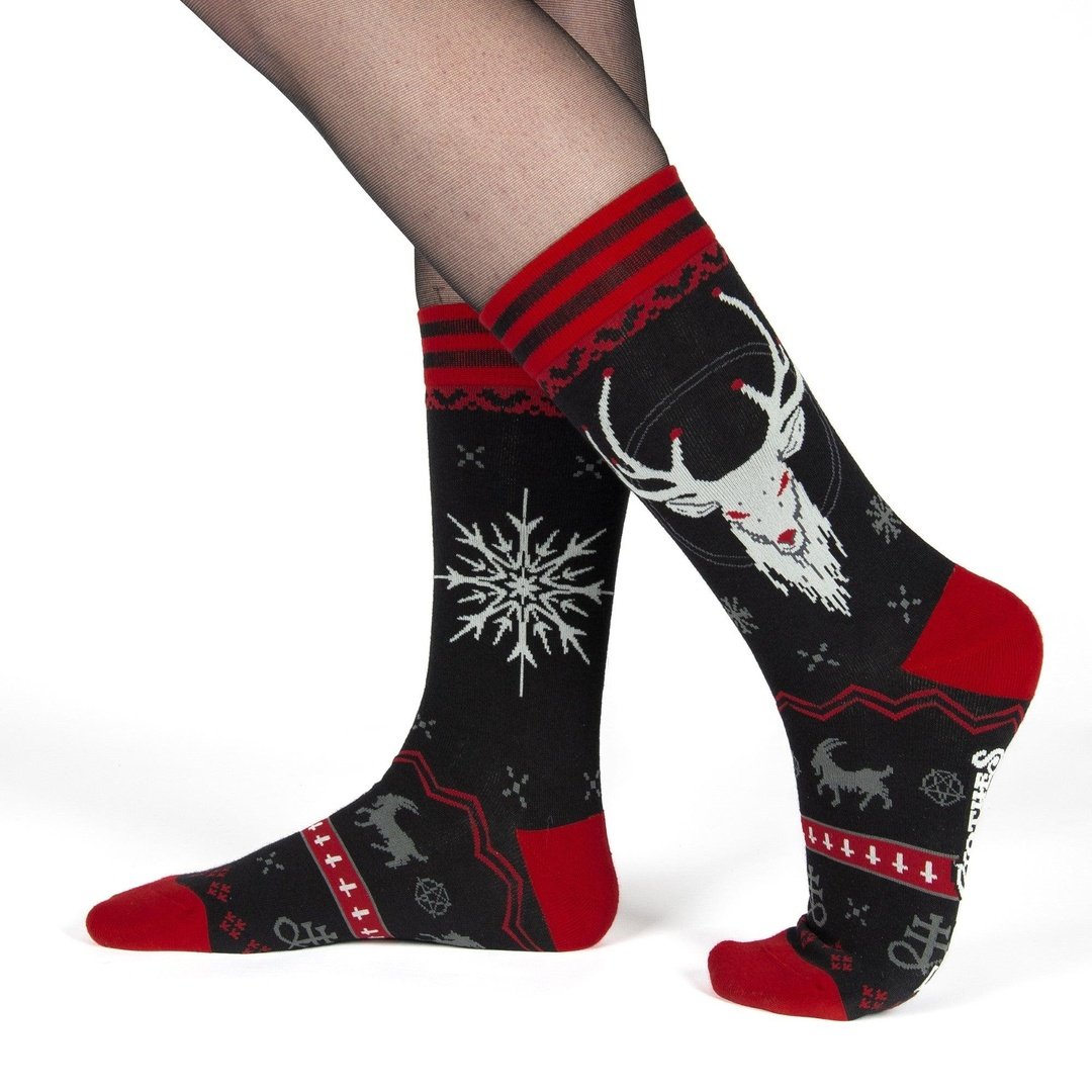 Beelzebuck Christmas sweater crew socks.