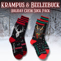 Two-design Krampus and Beelzebuck holiday sock pack.