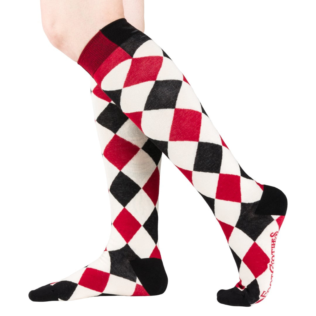 Haunting Harlequin knee-high socks.