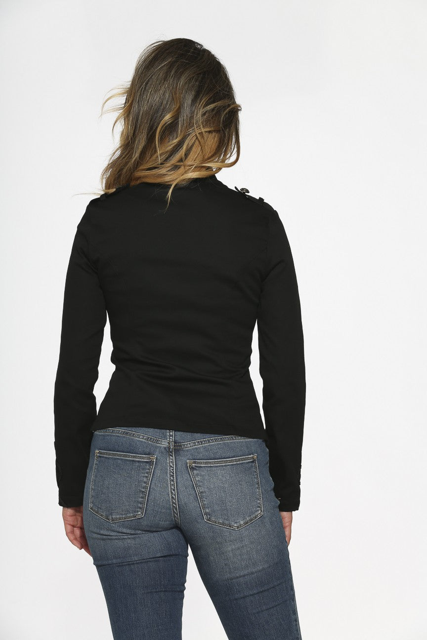 Back view of Black Gothic Jacket – Emersyn Gothic Outerwear highlighting its sleek design and modern fit.