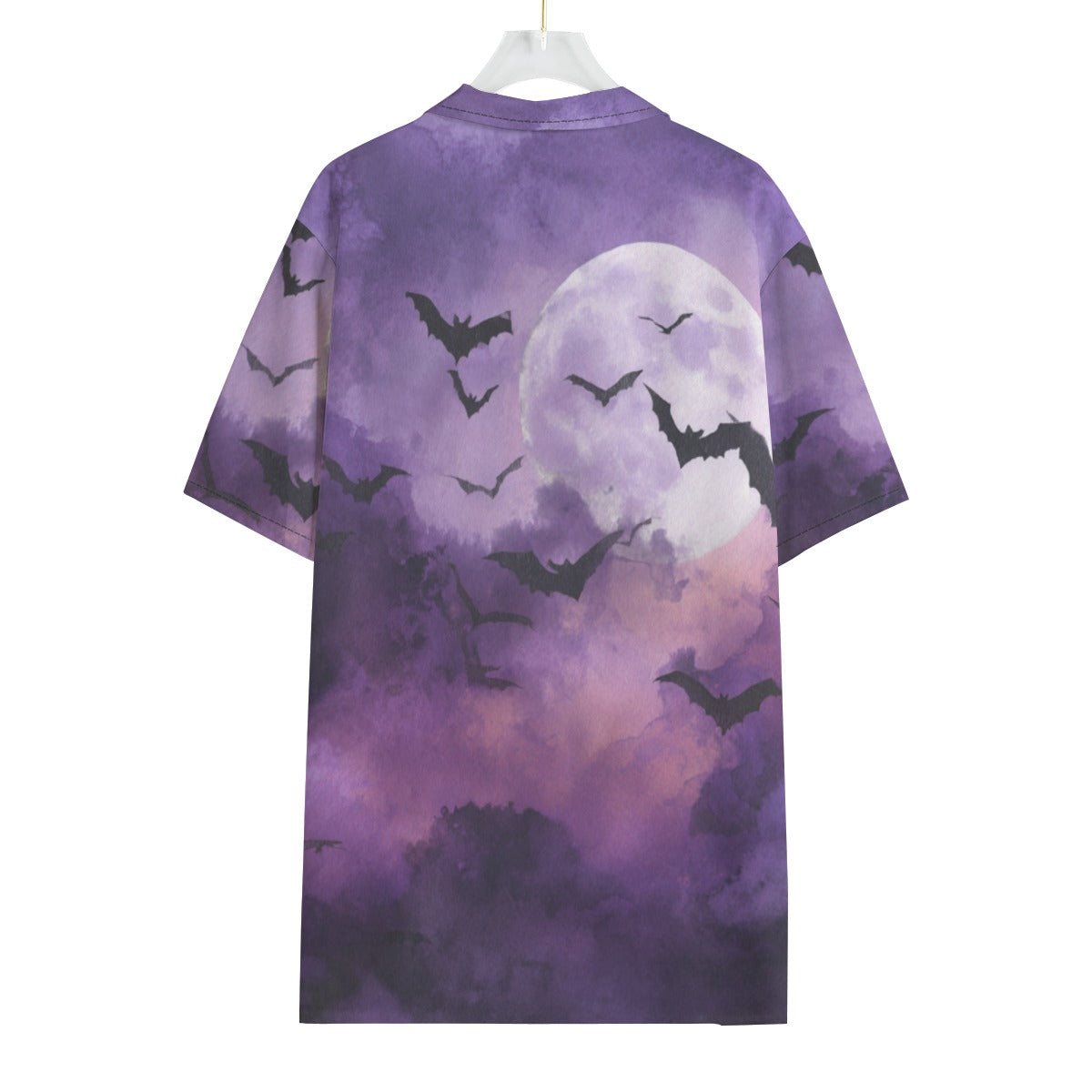 Bats in the Moonlight Gothic Button-Up Shirt featuring a moonlit sky and silhouetted bats.