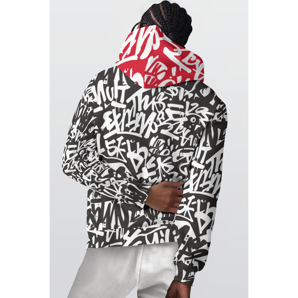 WREKED graffiti pullover hoodie showcasing a bold graphic design on the back in black, white, and red.