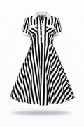 Black-and-white striped swing dress.