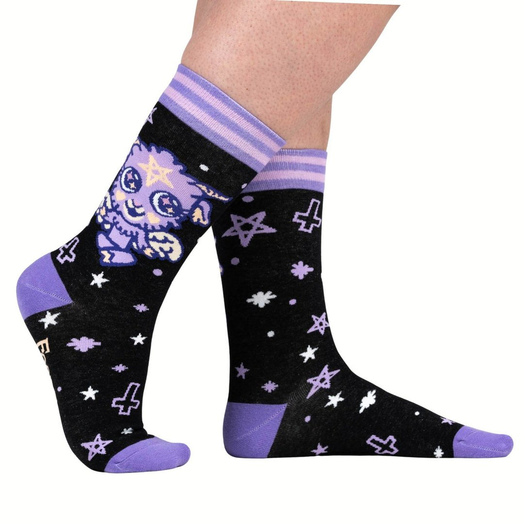Baby Baphomet crew socks.