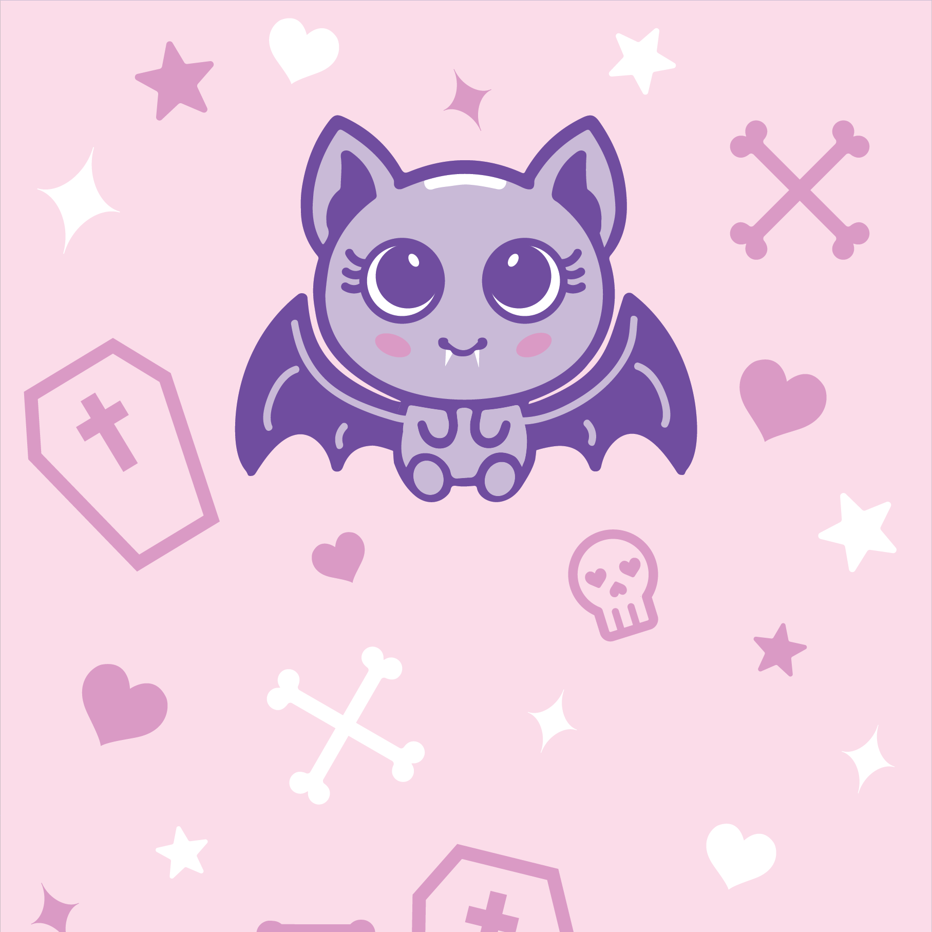 Widdle Bat Guy Ankle Socks design featuring a cute purple bat with big eyes and whimsical background elements.