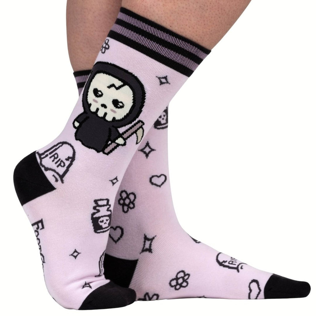 Pastel Goth Grim Reaper crew socks.