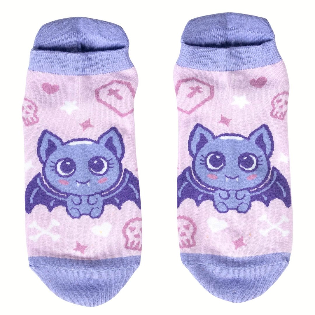 Widdle Bat Guy Ankle Socks featuring adorable bat design and colorful patterns, perfect for fun and comfort.