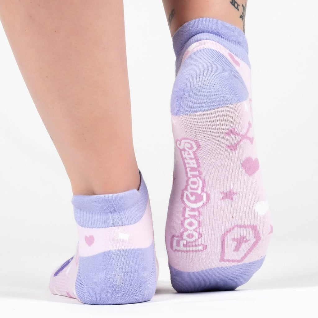 Widdle Bat Guy Ankle Socks featuring playful design with pastel colors and fun graphics on comfortable ankle length