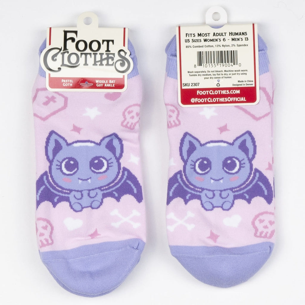 Widdle Bat Guy Ankle Socks featuring cute bat-themed design on comfortable socks.