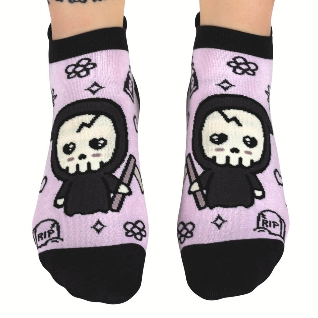 Pastel Goth Grim Reaper ankle socks.