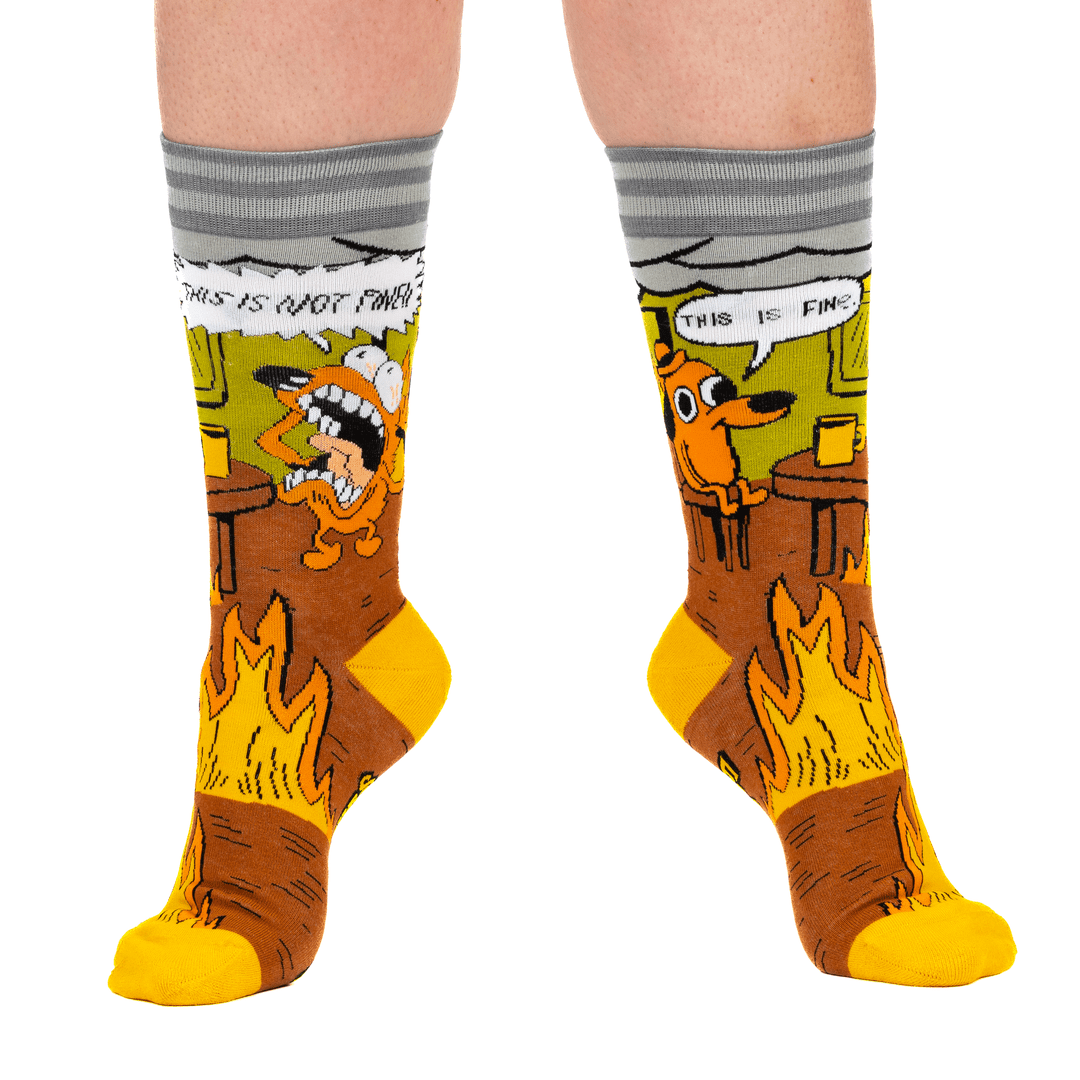 This Is Fine Also Not Fine crew socks.