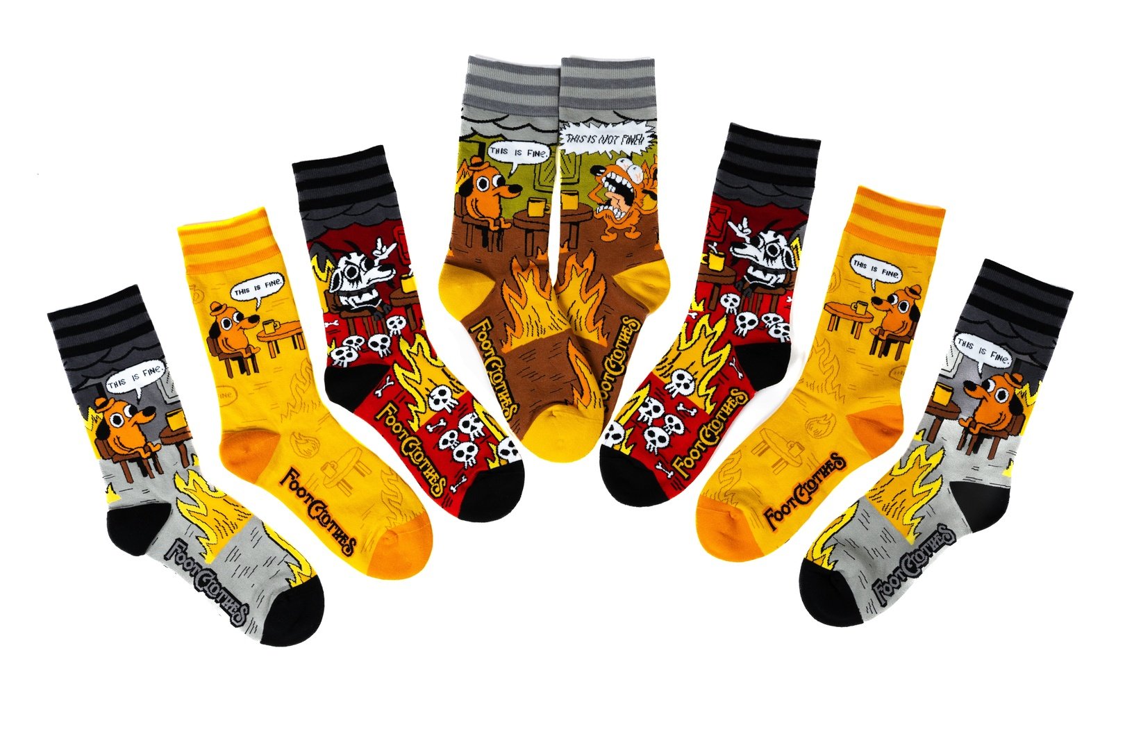 Four-pair This Is Fine crew sock pack.