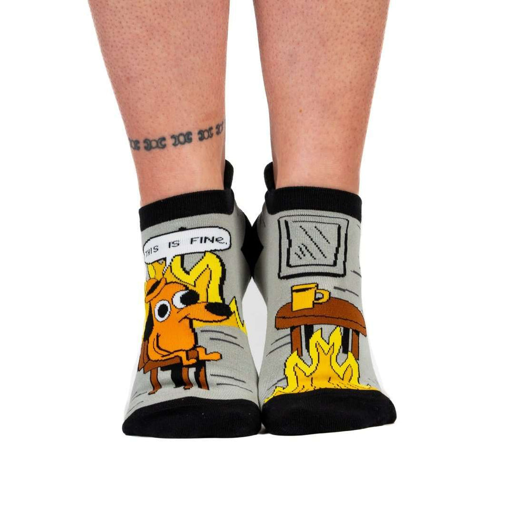 This Is Fine Black Coffee Edition ankle socks.