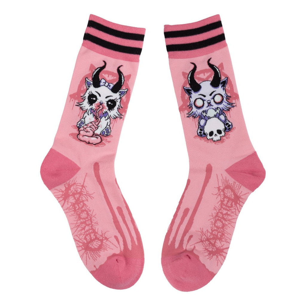 Bubblegum Death Kitty crew socks.