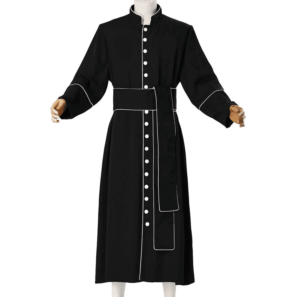 Priest Costume – 2-Piece Set Gothic & Alternative Outfit featuring a longline cassock coat with contrasting buttons.