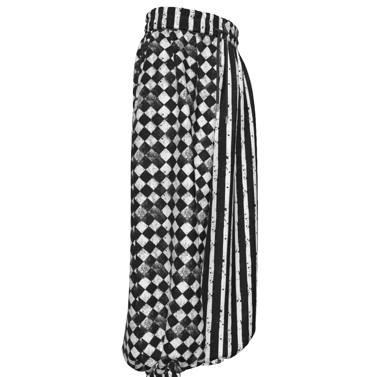 CARNYVL “Dirty Diamonds” Clown Pants featuring a unique checkered and striped pattern.