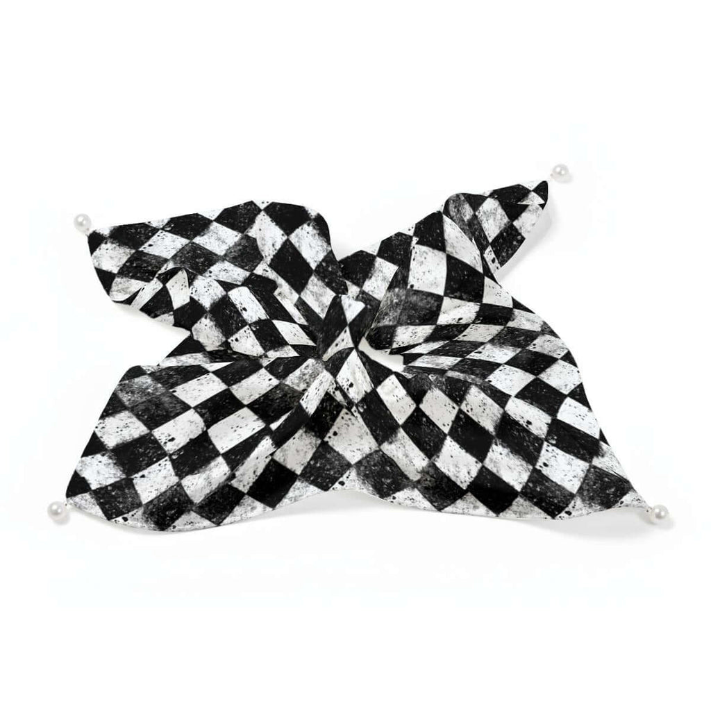 Black-and-white Dirty Diamonds pearl scrunchie.