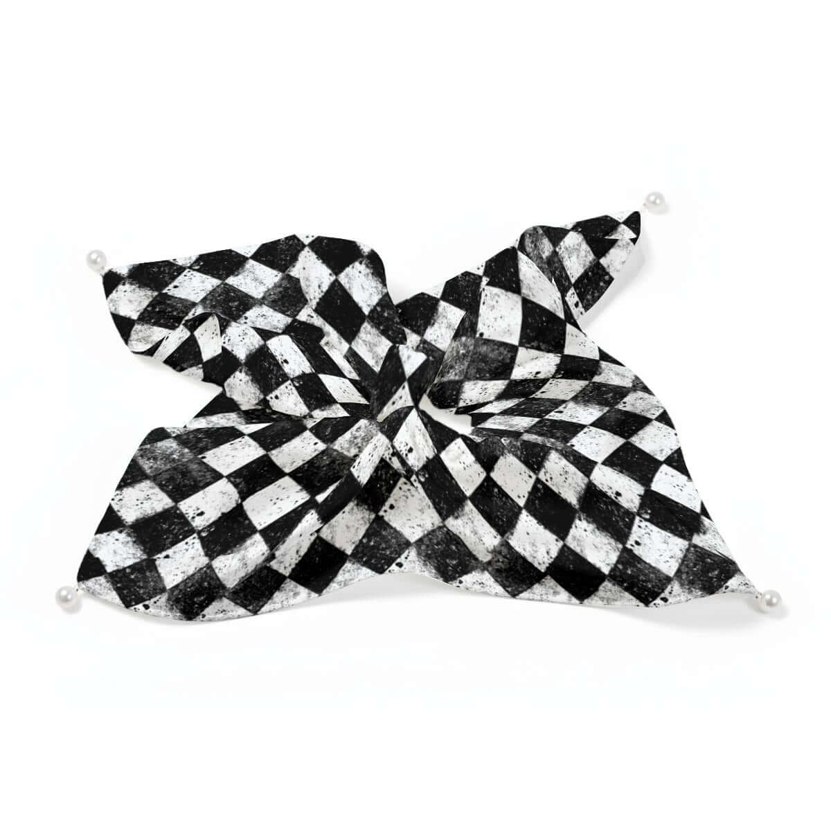 Black-and-white Dirty Diamonds pearl scrunchie.