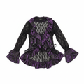 Purple Morticia jacket with lace and ruffle details.