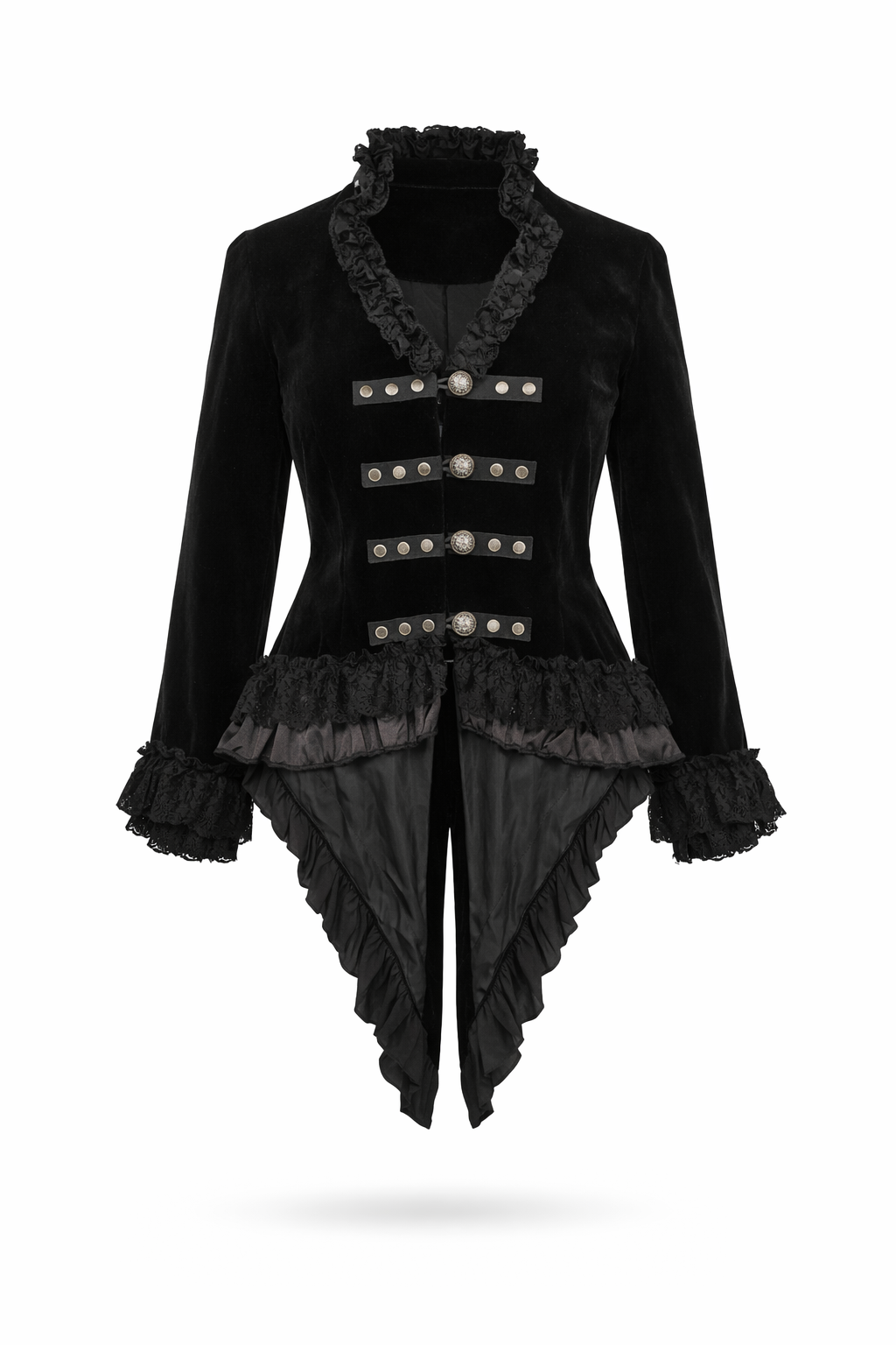 Black velvet tailed jacket.