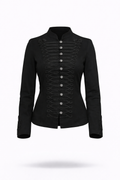 Black fitted Emersyn jacket with decorative buttons.