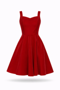 Red velvet swing dress with pockets.