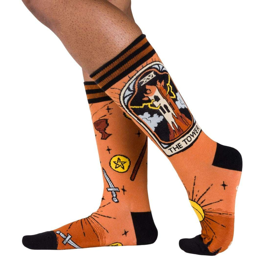 The Tower Tarot Nouveau crew socks.