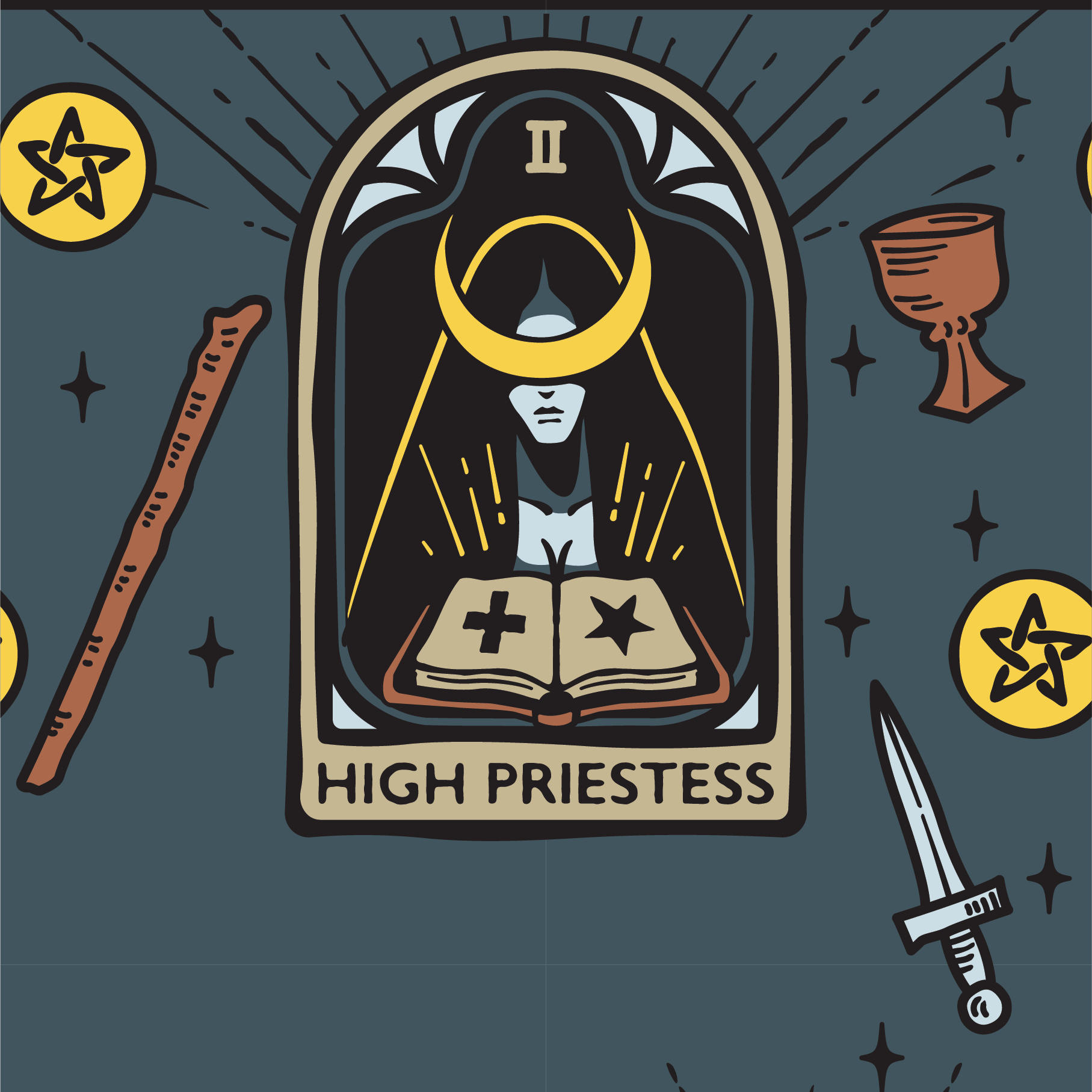 The High Priestess Tarot Nouveau Crew Socks - ResirWrecked Costumes