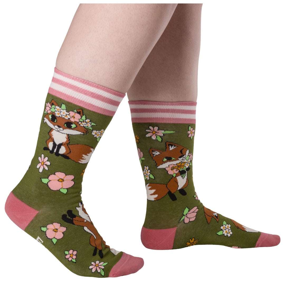 Floral Foxes crew socks.