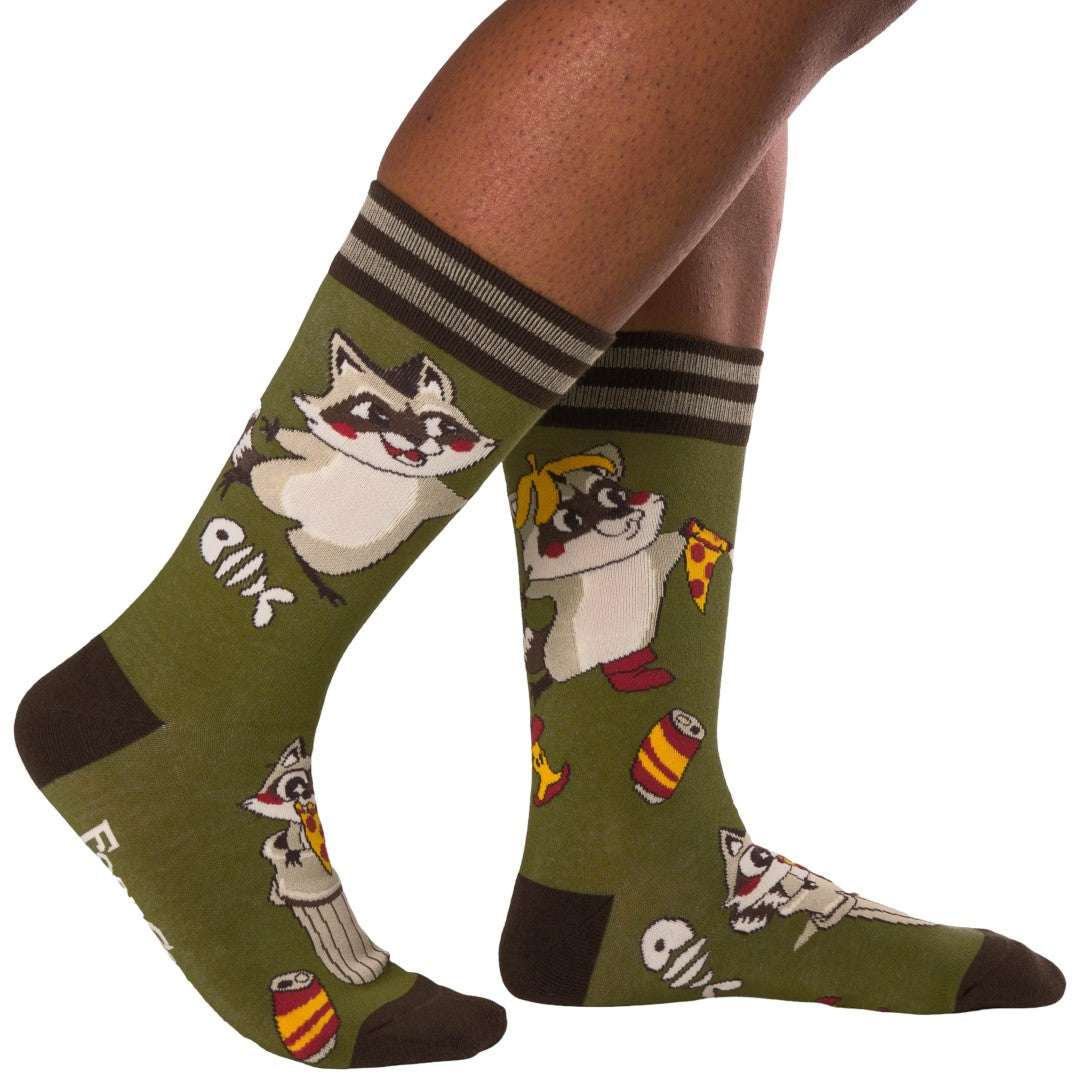 Trash Panda Pizza Party crew socks.