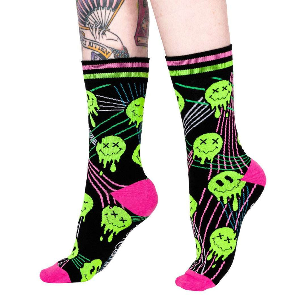 Laser BassFace Melt Supreme UV Reactive Crew Socks - ResirWrecked Costumes