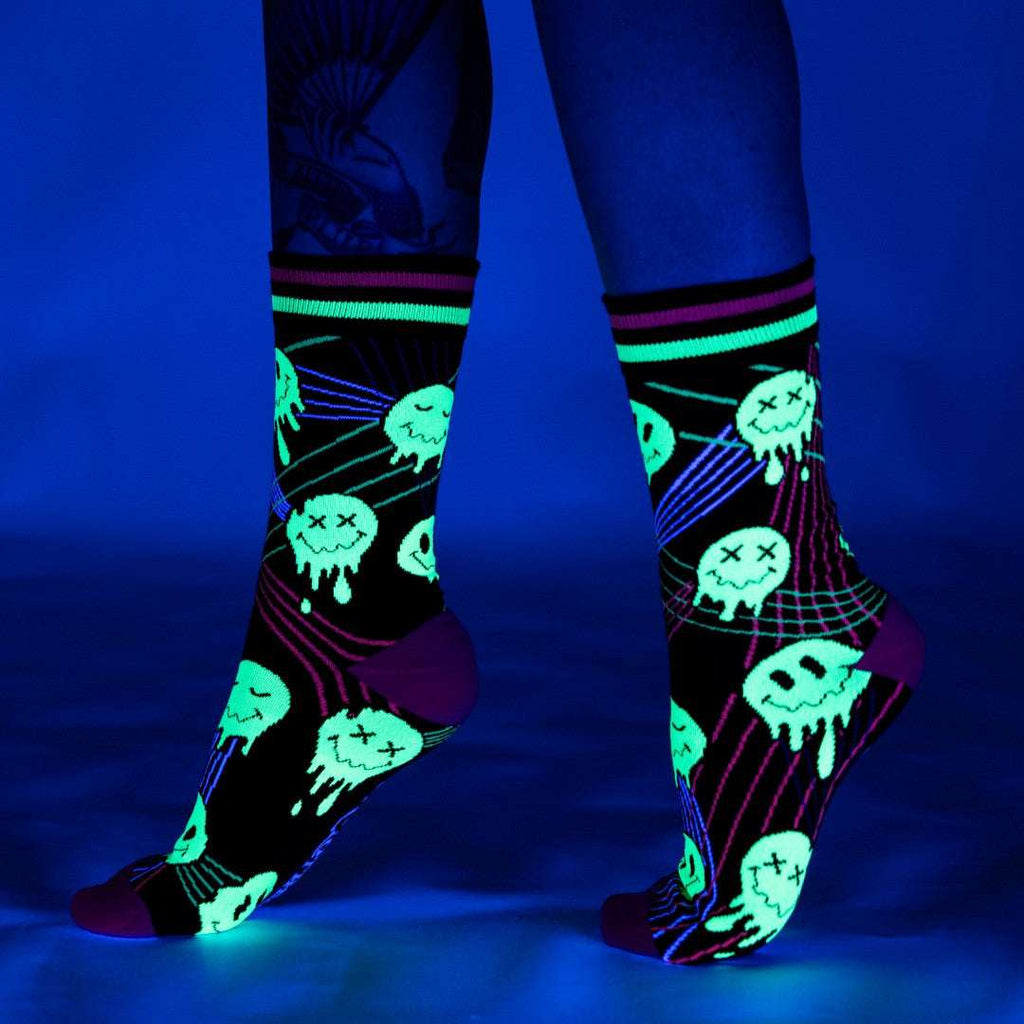 Laser BassFace Melt Supreme UV Reactive Crew Socks - ResirWrecked Costumes