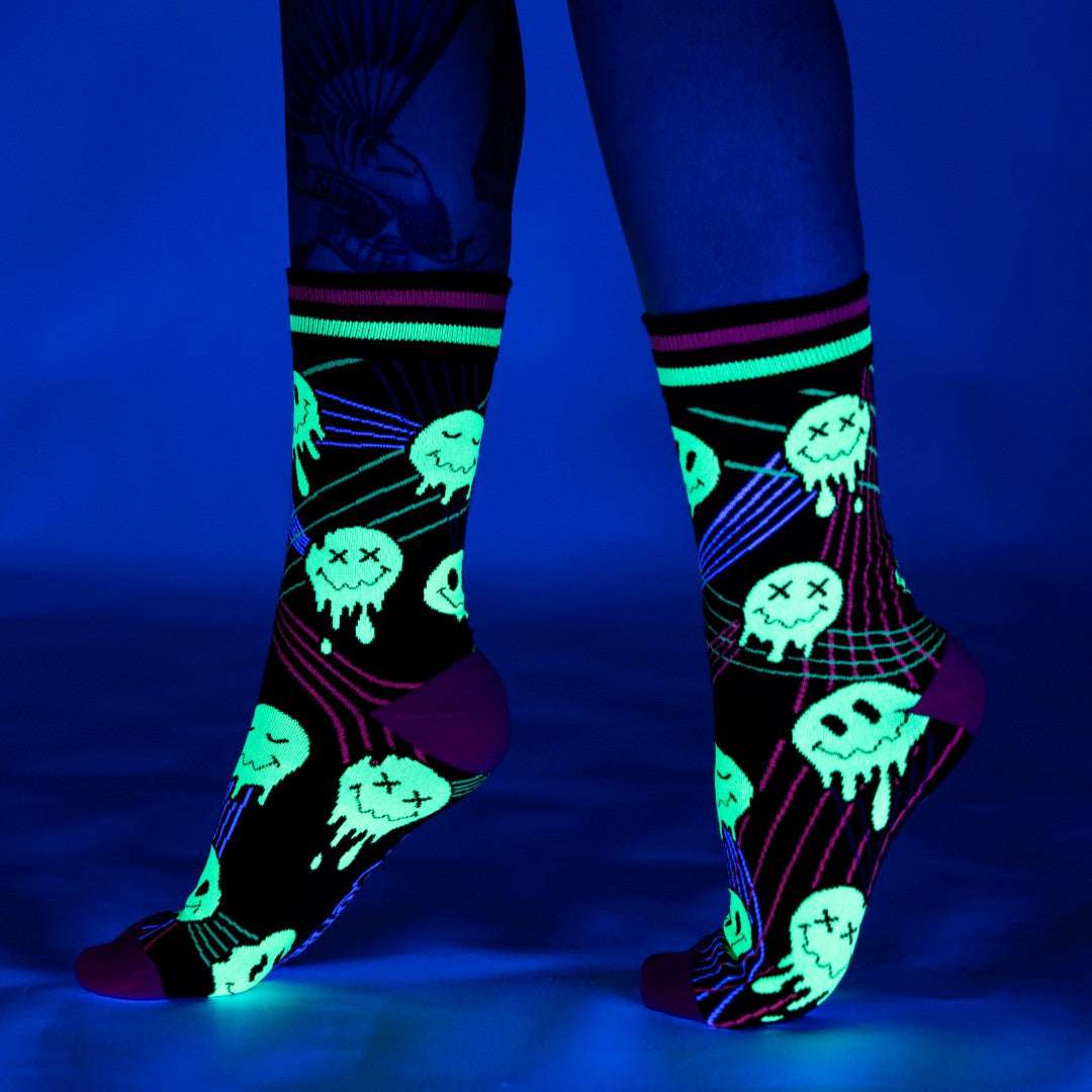 Laser BassFace Melt Supreme UV Reactive Crew Socks - ResirWrecked Costumes