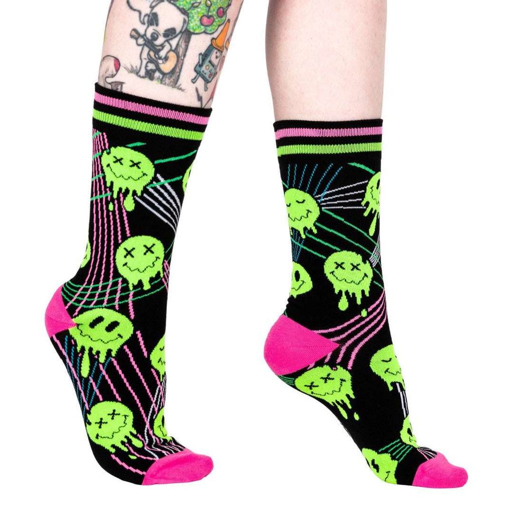 Laser BassFace Melt Supreme UV Reactive Crew Socks - ResirWrecked Costumes