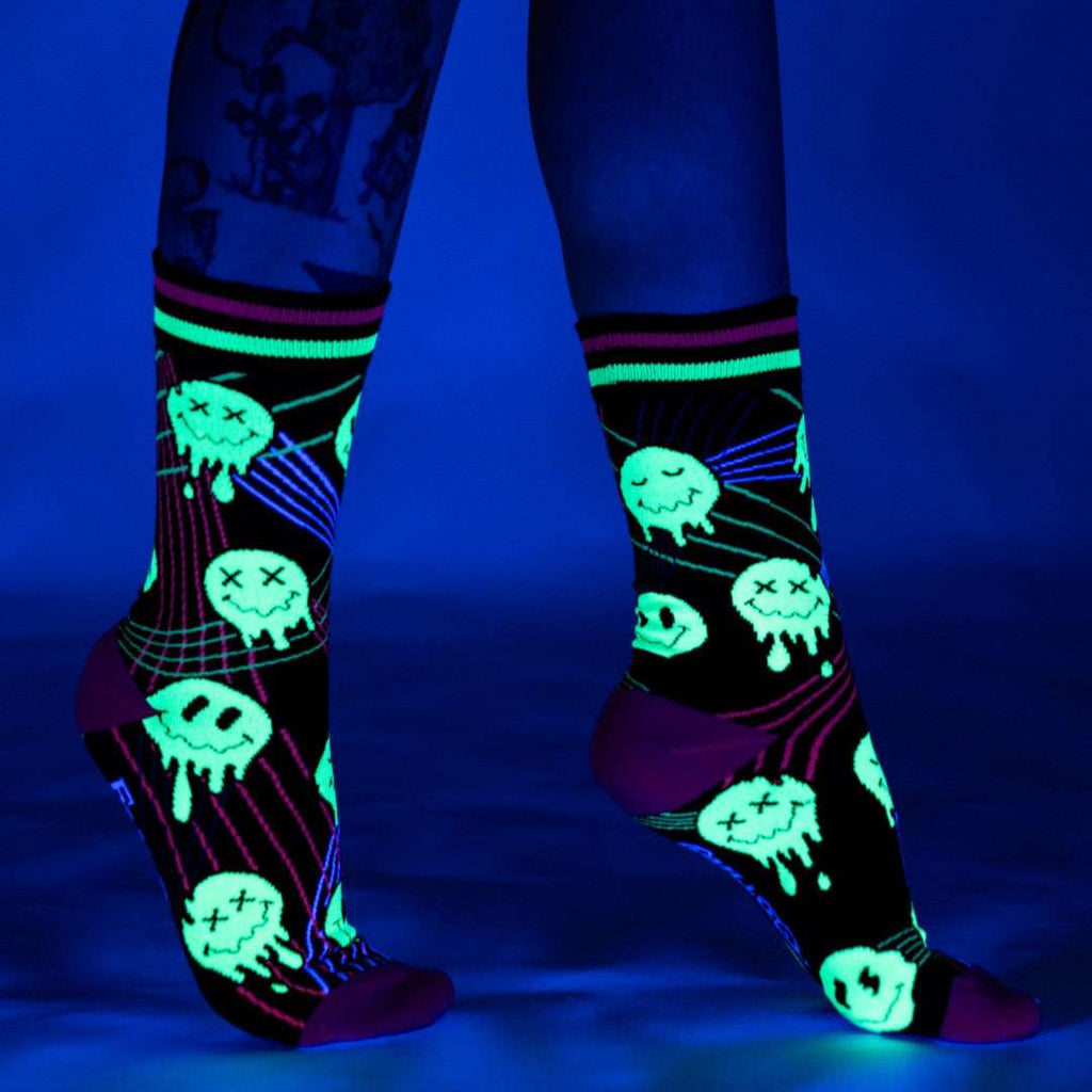 Laser BassFace Melt Supreme UV Reactive Crew Socks - ResirWrecked Costumes