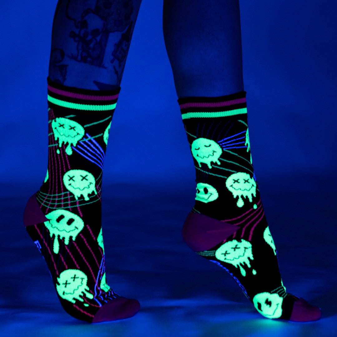 Laser BassFace Melt Supreme UV Reactive Crew Socks - ResirWrecked Costumes