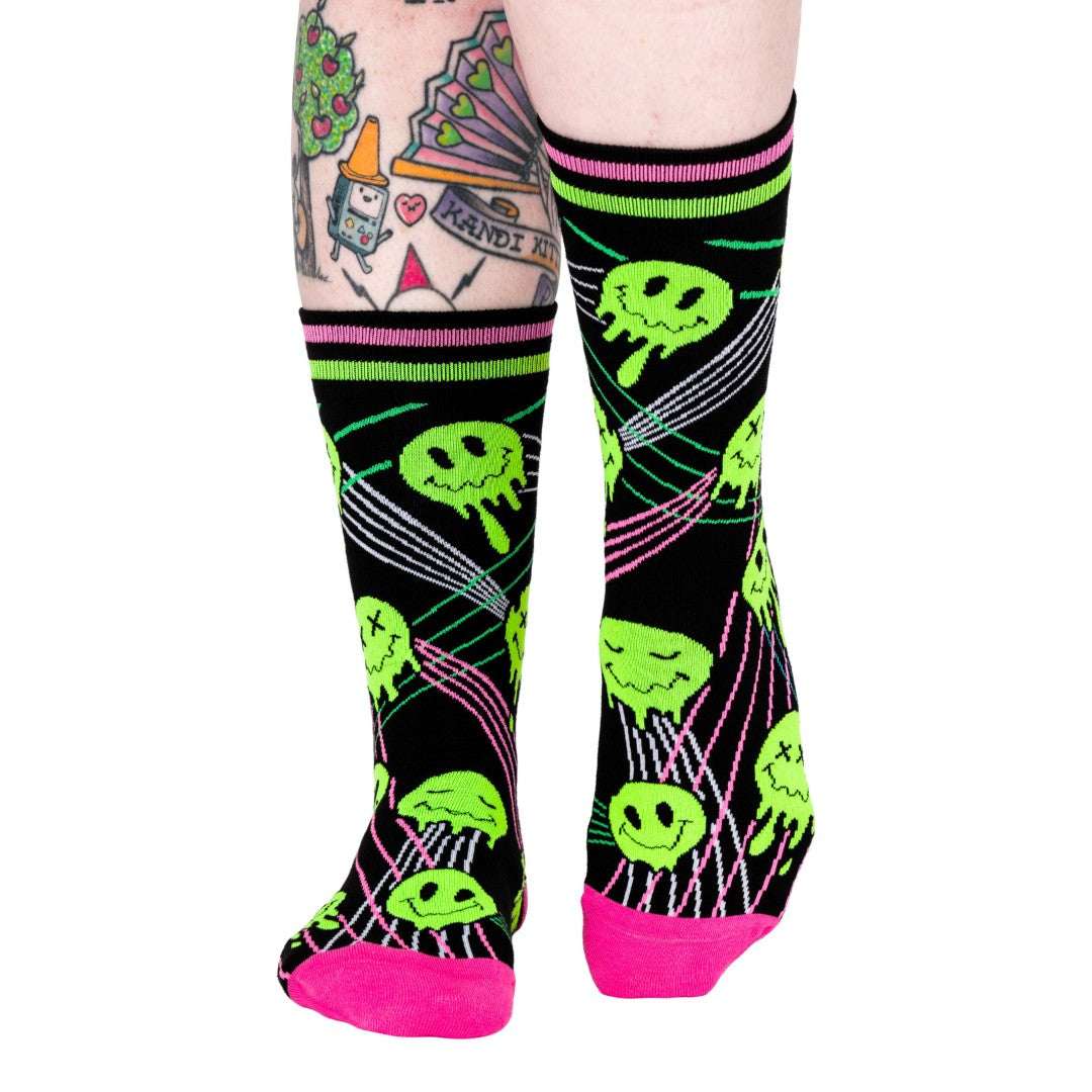 Laser BassFace Melt Supreme UV Reactive Crew Socks - ResirWrecked Costumes