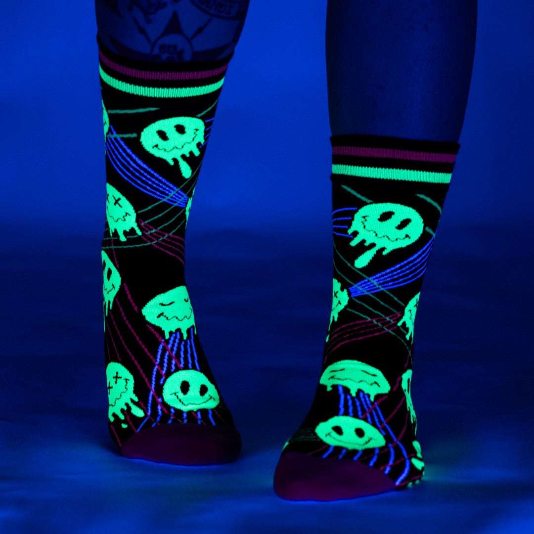 Laser BassFace Melt Supreme UV Reactive Crew Socks - ResirWrecked Costumes