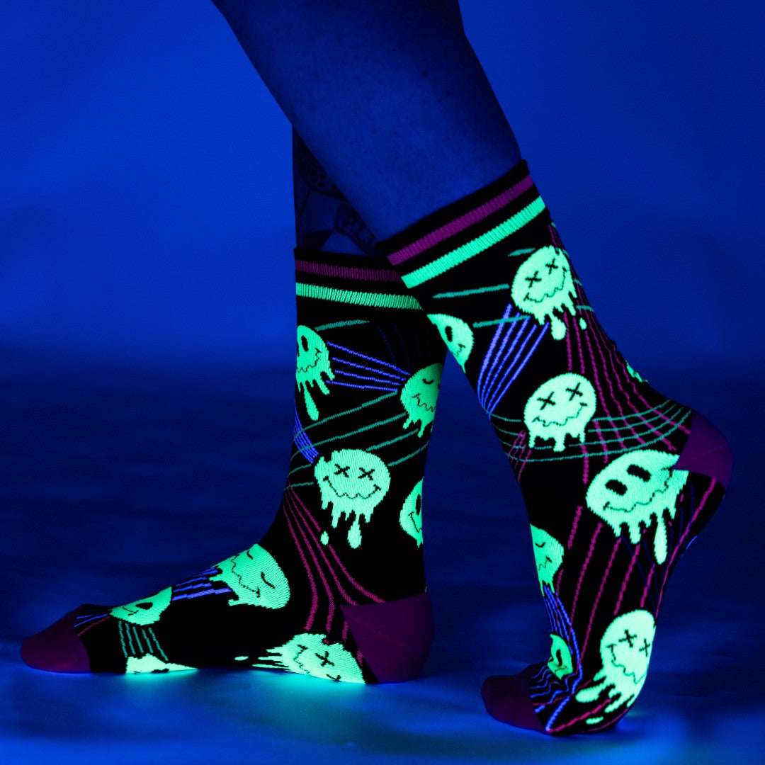Laser BassFace Melt Supreme UV Reactive Crew Socks - ResirWrecked Costumes