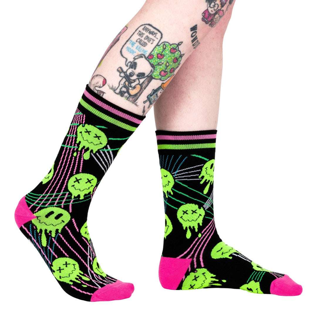 Laser BassFace Melt Supreme UV Reactive Crew Socks - ResirWrecked Costumes
