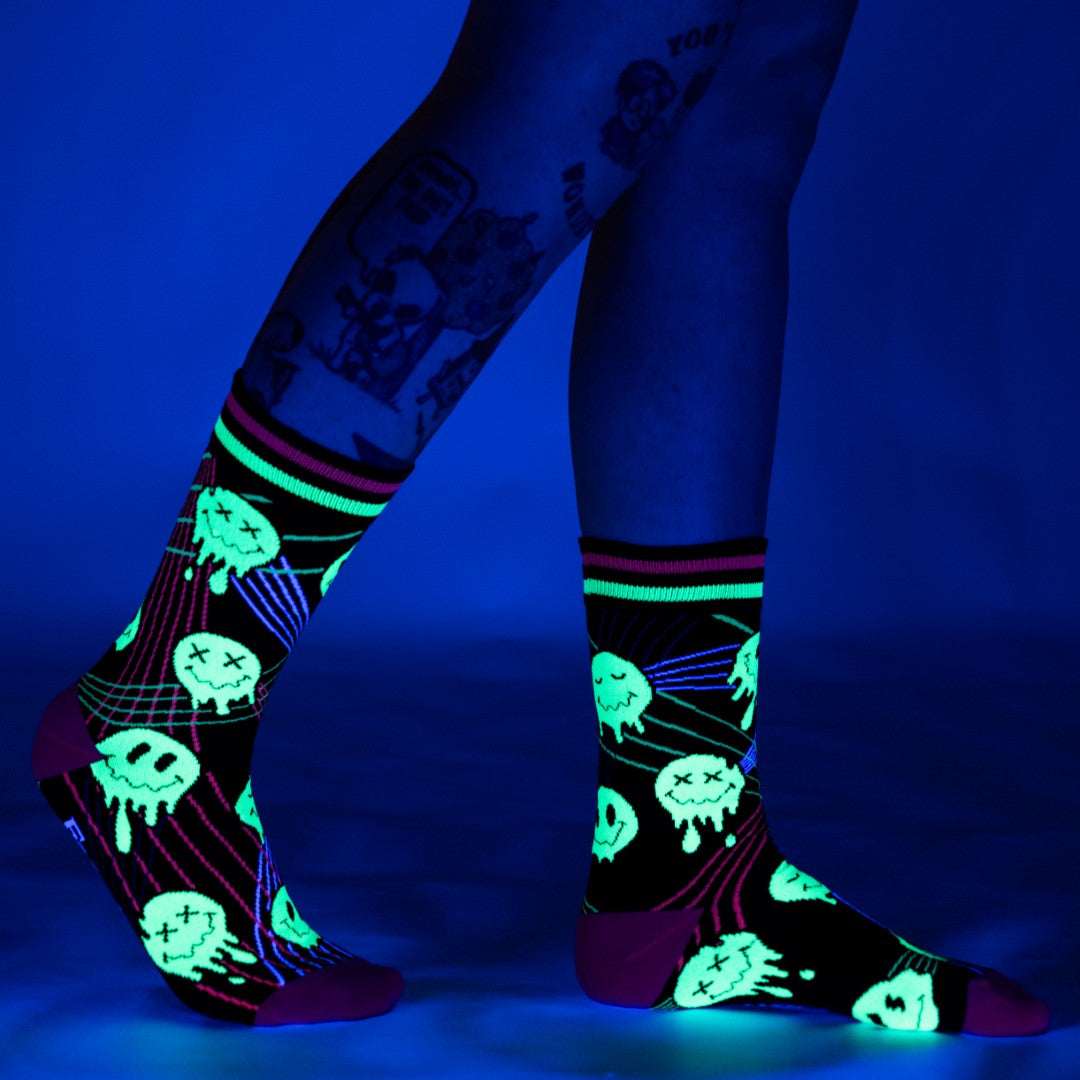 Laser BassFace Melt Supreme UV Reactive Crew Socks - ResirWrecked Costumes
