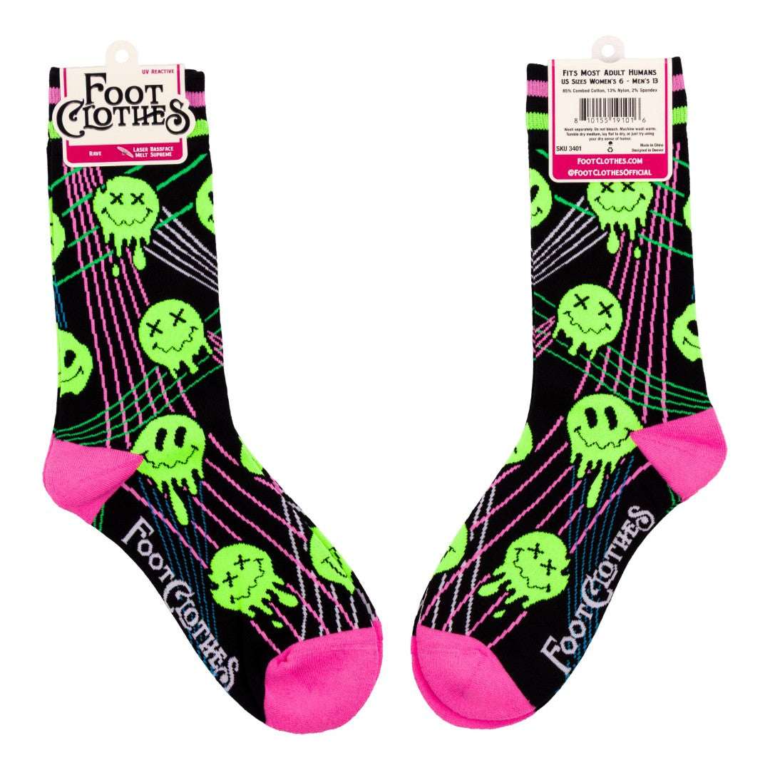 Laser BassFace Melt Supreme UV Reactive Crew Socks - ResirWrecked Costumes