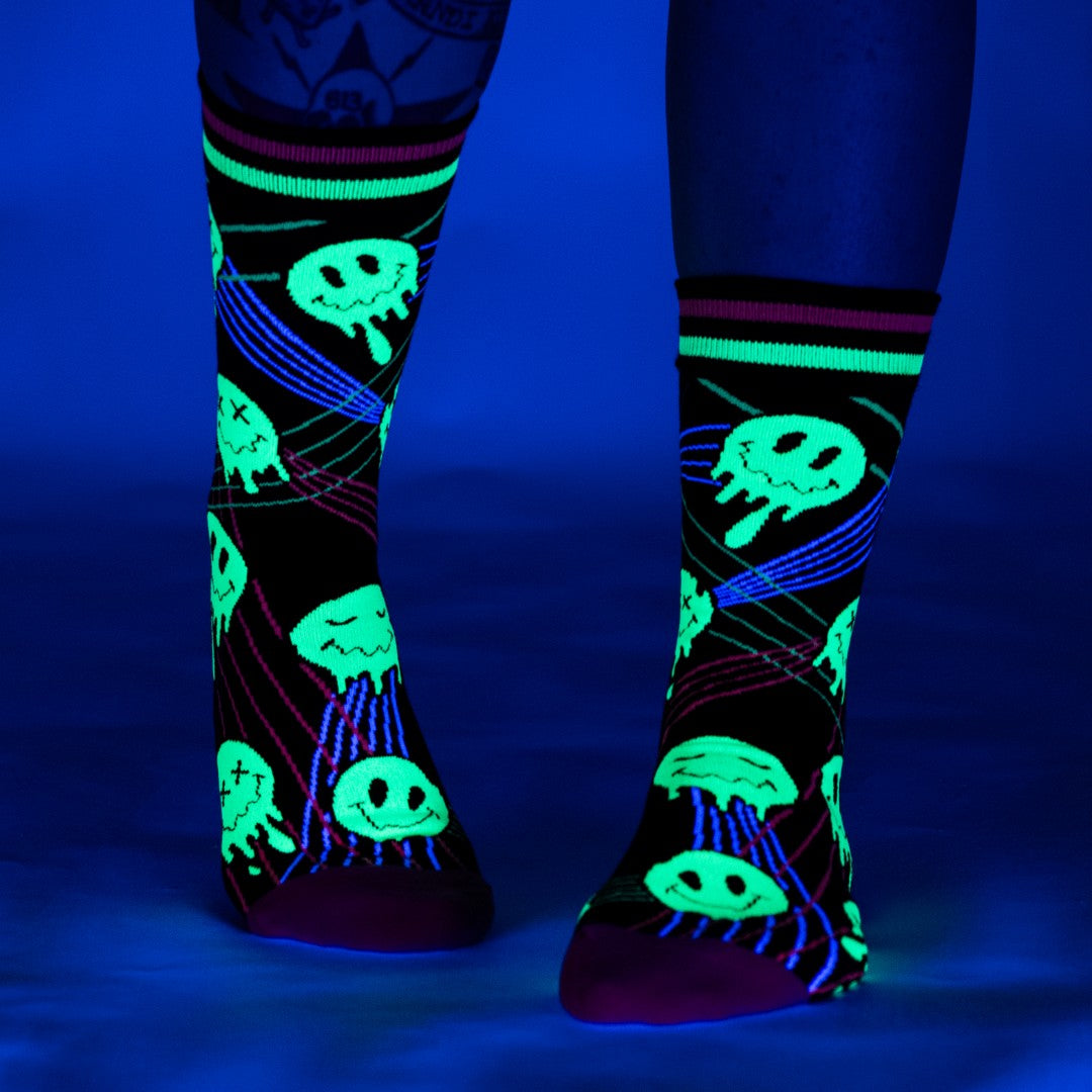 Laser BassFace Melt Supreme UV Reactive Crew Socks - ResirWrecked Costumes